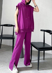 Retro women's sweater and trousers rose purple fashion two piece set AT-SDL201228