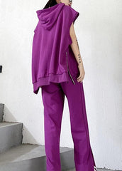 Retro women's sweater and trousers rose purple fashion two piece set AT-SDL201228