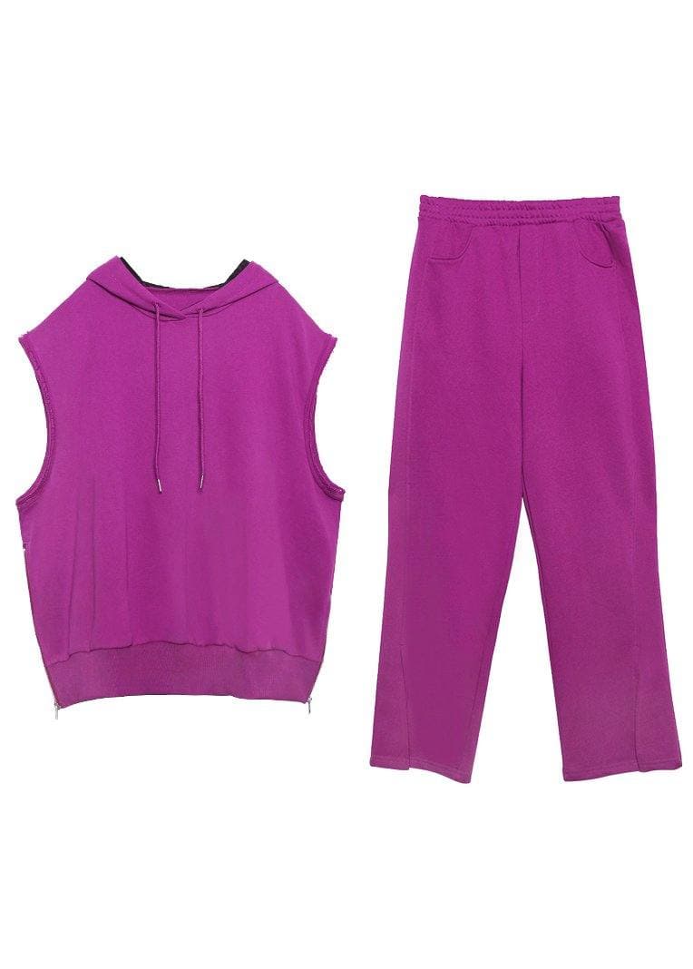 Retro women's sweater and trousers rose purple fashion two piece set AT-SDL201228