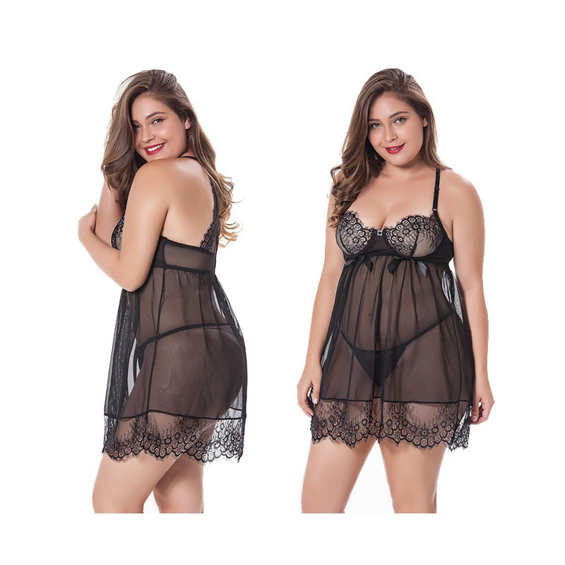 Mesh Bow Plus Size Women's Nightgown dylinoshop