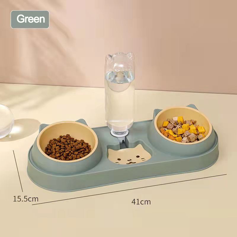 Double Cat Bowls with Water Bottle dylinoshop