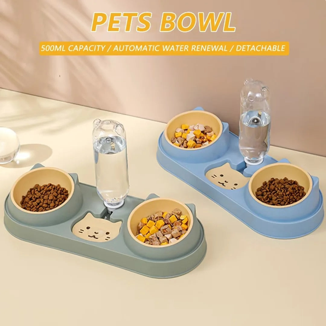 Double Cat Bowls with Water Bottle dylinoshop