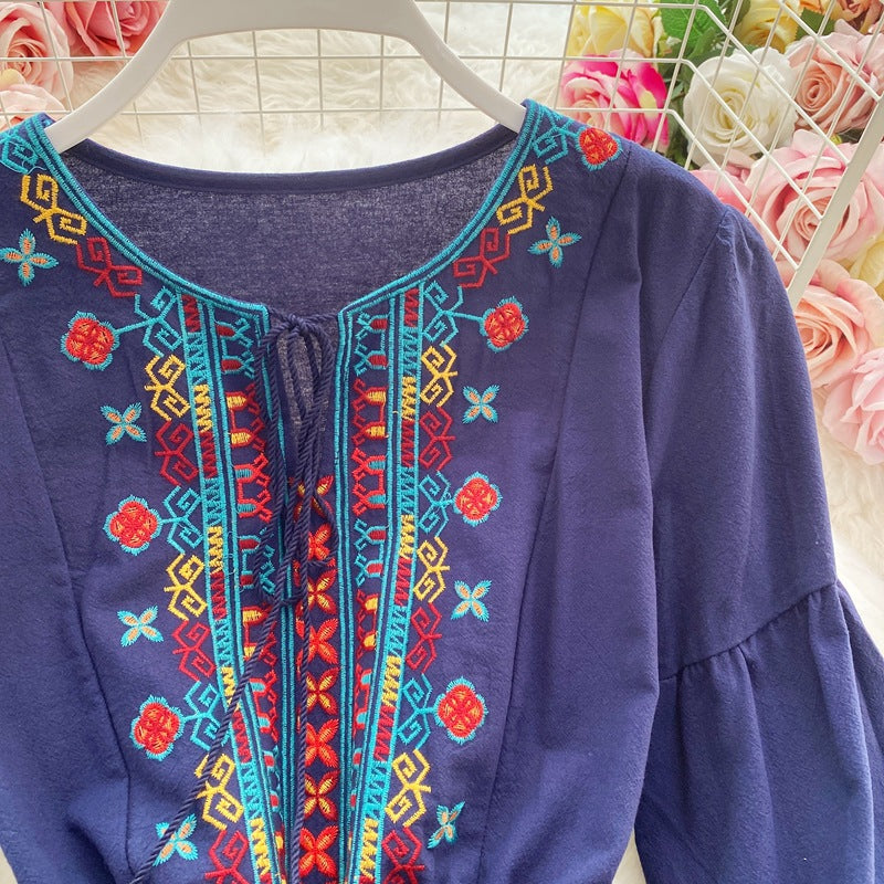 Woman Embroidery Elegant Ethnic Boho Dress dylinoshop