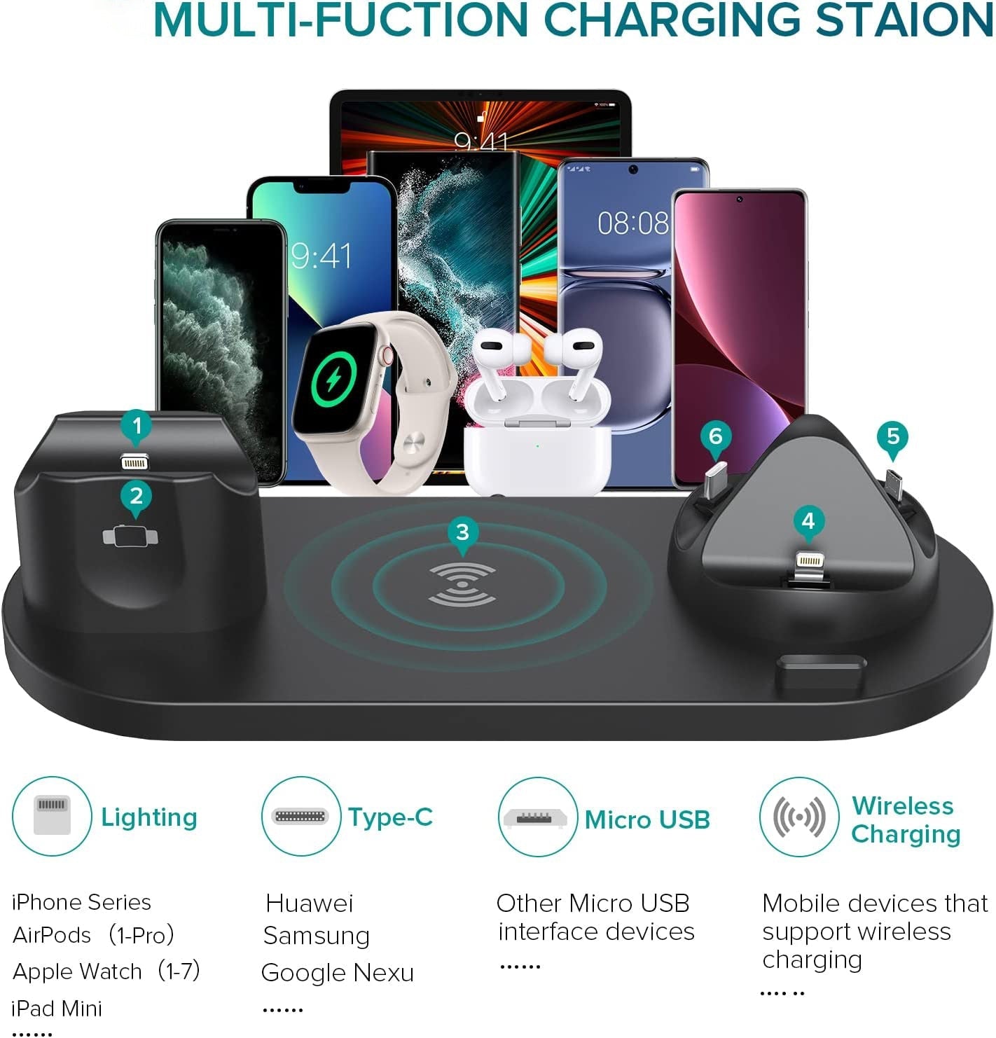 8 in 1 Wireless Charger for iPhone, Airpods and Apple Watch dylinoshop