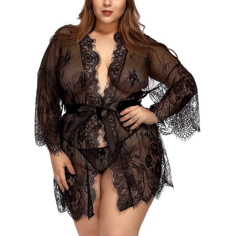 Bridesmaid See-though Plus Size Bath Robe Lingerie dylinoshop