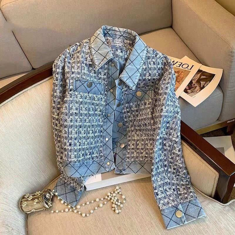 Women Fragrance Tweed Coat Blue French Celebrity Temperament Denim Jacket dylinoshop