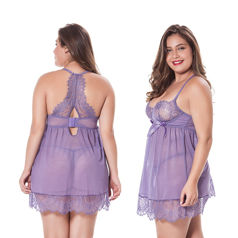 Mesh Bow Plus Size Women's Nightgown dylinoshop