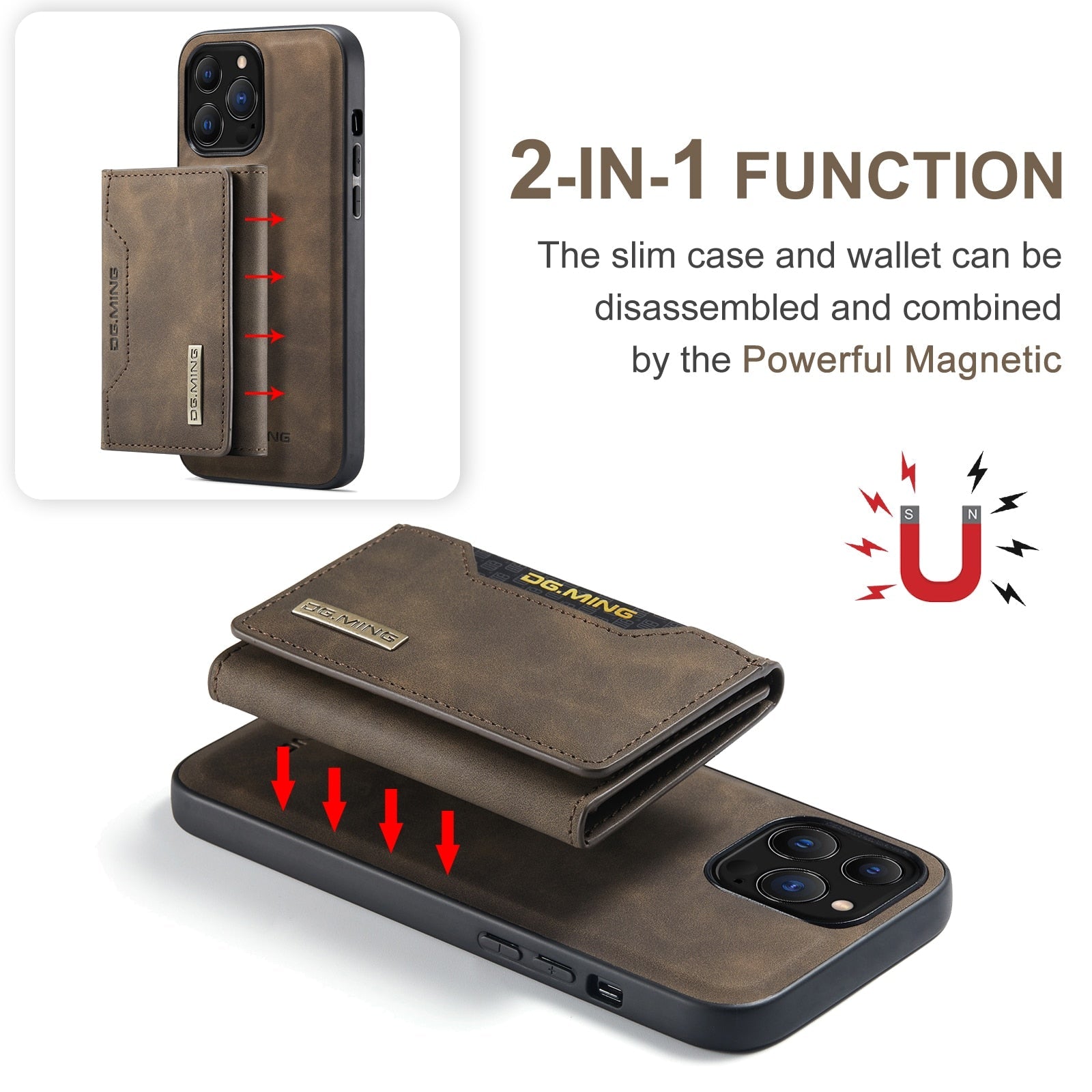 2 In 1 Detachable Magnetic Leather Case for iPhone dylinoshop