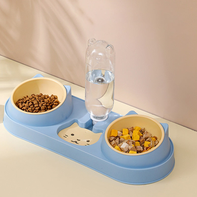 Double Cat Bowls with Water Bottle dylinoshop