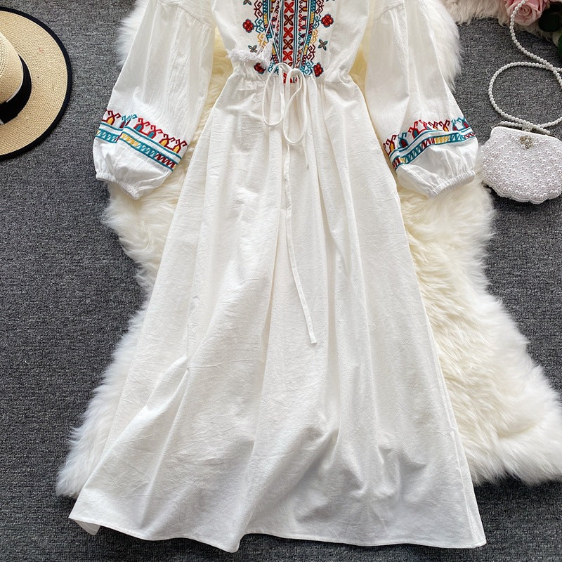 Woman Embroidery Elegant Ethnic Boho Dress dylinoshop