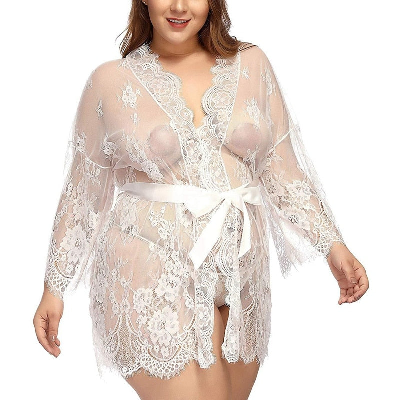 Bridesmaid See-though Plus Size Bath Robe Lingerie dylinoshop