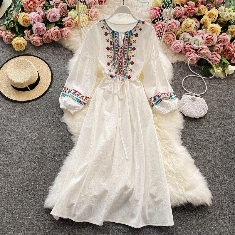 Woman Embroidery Elegant Ethnic Boho Dress dylinoshop