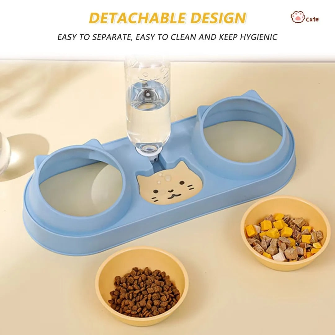 Double Cat Bowls with Water Bottle dylinoshop