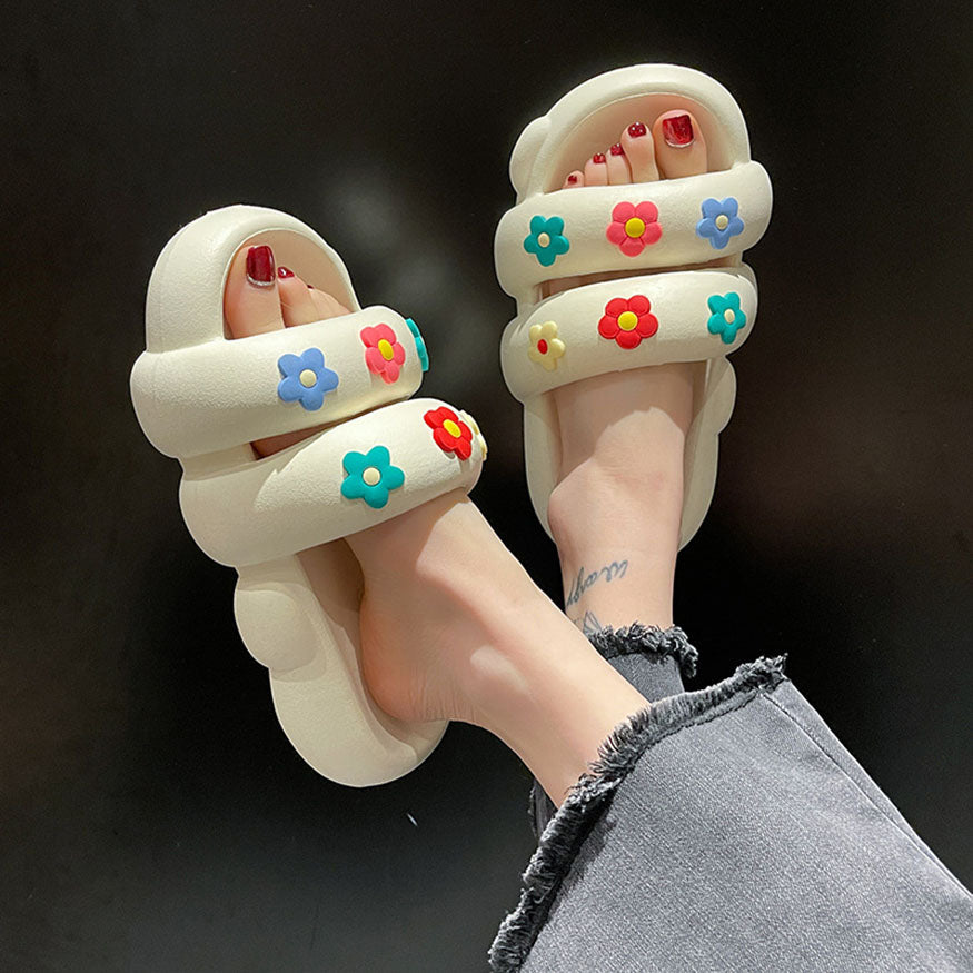 Double Strap Colorful Flower Slides dylioshop