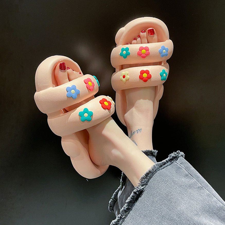 Double Strap Colorful Flower Slides dylioshop