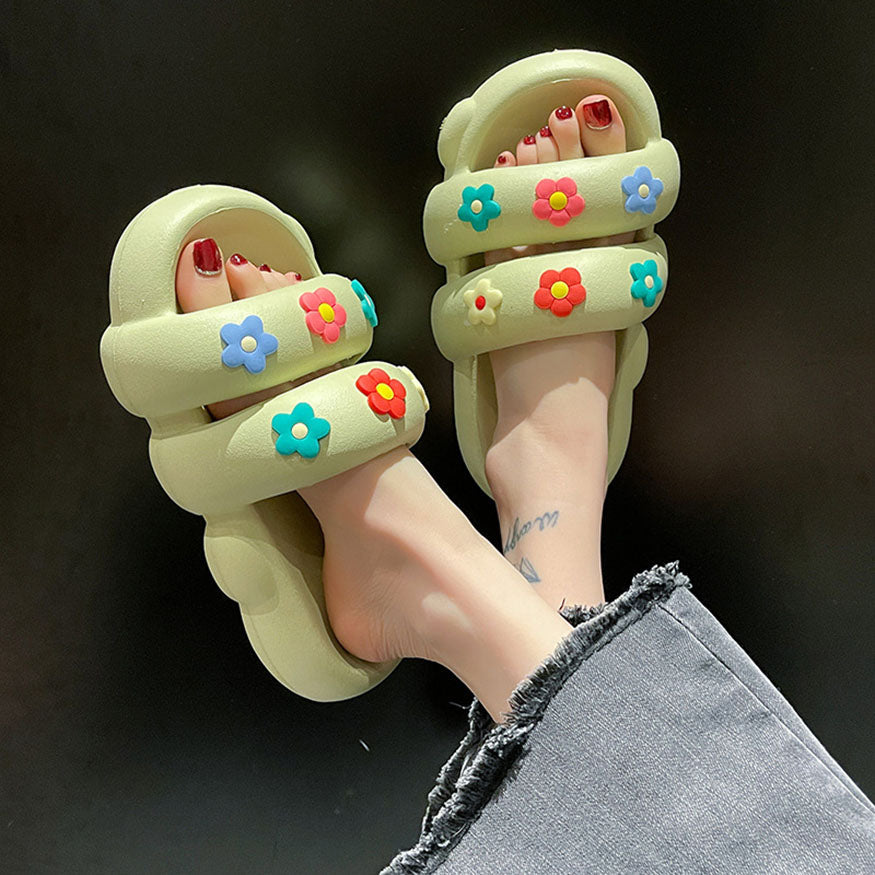 Double Strap Colorful Flower Slides dylioshop