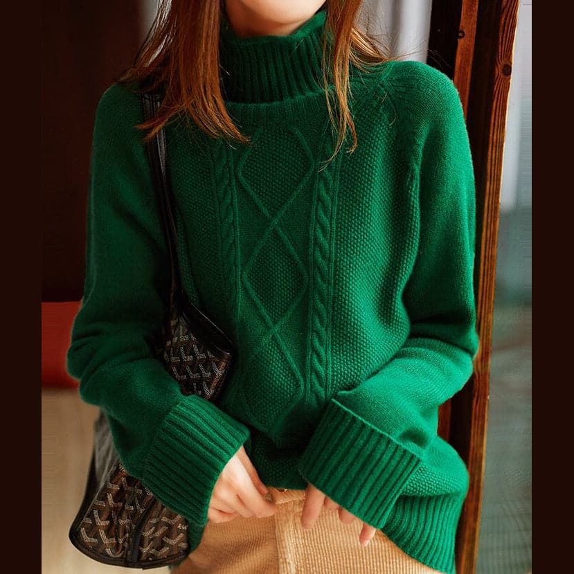 Vintage Green Clothes High Neck Spring Knitted Blouse NTP171028