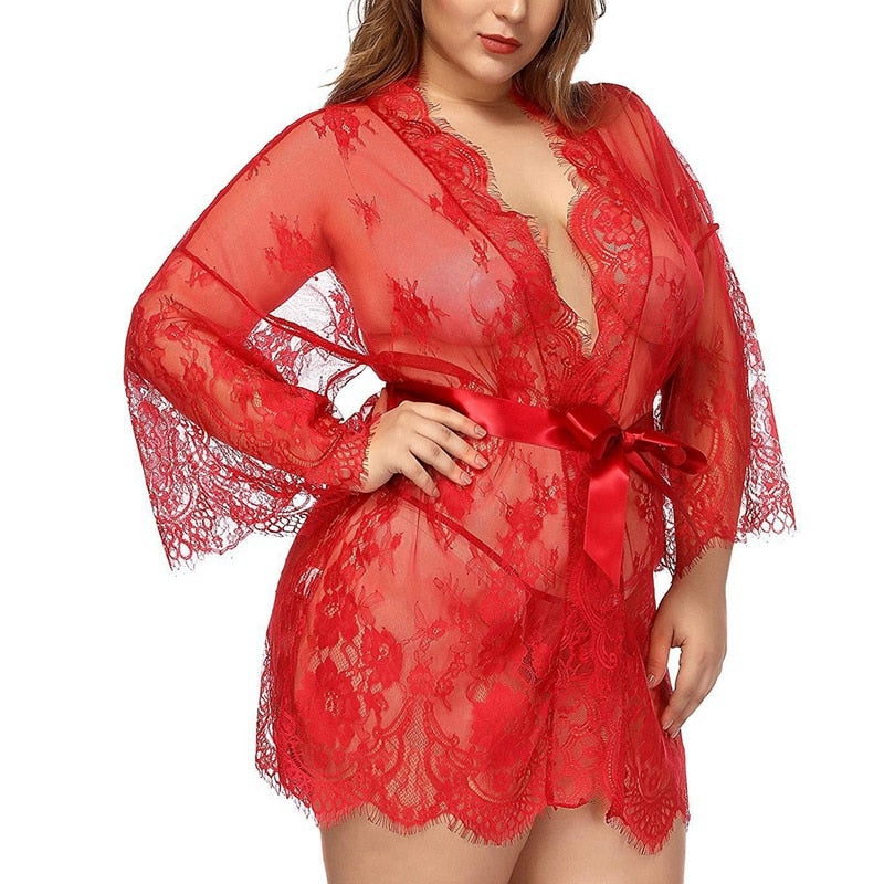 Bridesmaid See-though Plus Size Bath Robe Lingerie dylinoshop