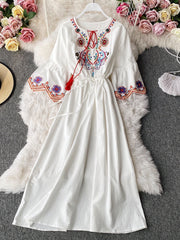 Women Embroidery Lacing Long A-line Dress dylinoshop