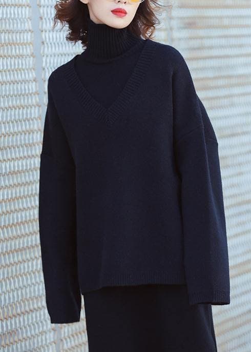 Set female 2019 large size turtleneck sweater suit skirt black two-piece long paragraph over the knee AT-NTP191023