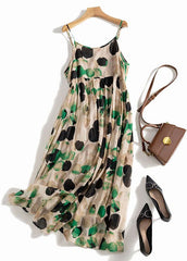 Sexy Green Tie Dye Dot Print Exra Large Hem Linen Spaghetti Strap Dress Summer GK-SDL220623