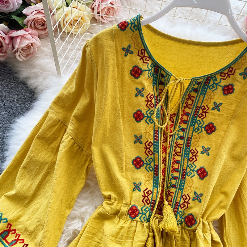 Woman Embroidery Elegant Ethnic Boho Dress dylinoshop