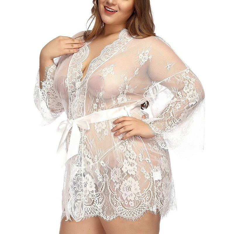 Bridesmaid See-though Plus Size Bath Robe Lingerie dylinoshop