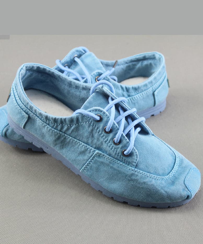 Simple Blue Cotton Fabric Flat Shoes For Women Cross Strap Flat Shoes SHOE-PDX220328