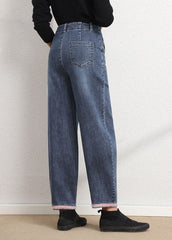 Simple Blue Grey High Waist Patch Zip Up Pockets Cotton Denim Pants Summer nz-LPTS220519