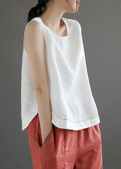 Simple Blue O-Neck Embroideried Linen Beach Vest Sleeveless GK-VTP220623