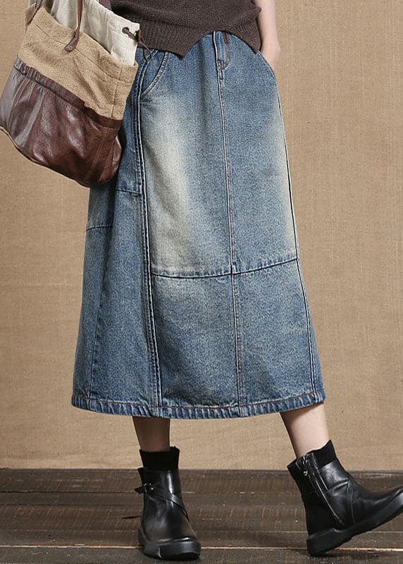 Simple Blue Pockets Patchwork A Line Fall Denim Skirts BSNZ-SKTS211014