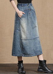 Simple Blue Pockets Patchwork A Line Fall Denim Skirts BSNZ-SKTS211014