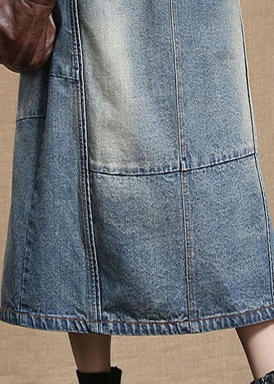 Simple Blue Pockets Patchwork A Line Fall Denim Skirts BSNZ-SKTS211014