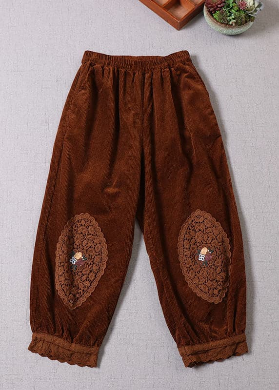 Simple Caramel Embroideried Pockets Corduroy Pants Winter BP-LPTS211203