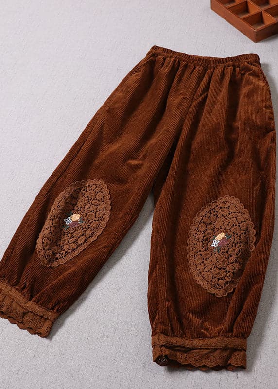 Simple Caramel Embroideried Pockets Corduroy Pants Winter BP-LPTS211203