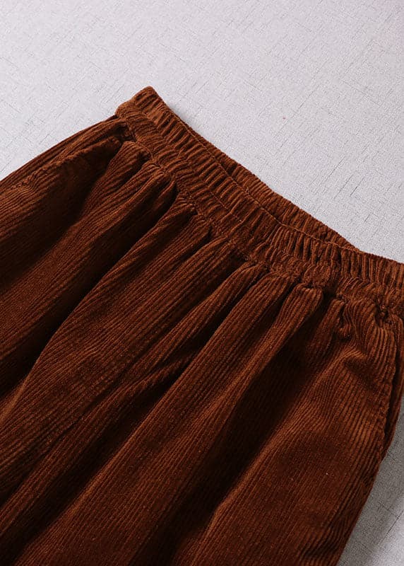 Simple Caramel Embroideried Pockets Corduroy Pants Winter BP-LPTS211203