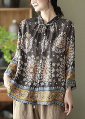 Simple Coffee Patchwork Print Fall Long sleeve Top GK-LTP211019