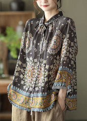 Simple Coffee Patchwork Print Fall Long sleeve Top GK-LTP211019