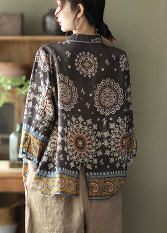 Simple Coffee Patchwork Print Fall Long sleeve Top GK-LTP211019