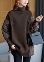 Simple Coffee Turtleneck Patchwork Loose Fall Knit sweaters BSJK-NTP211013