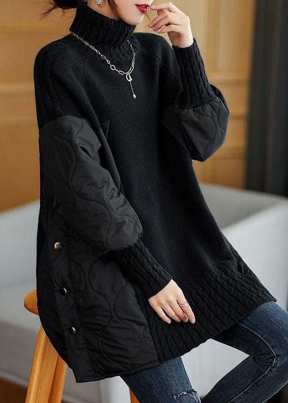 Simple Coffee Turtleneck Patchwork Loose Fall Knit sweaters BSJK-NTP211013