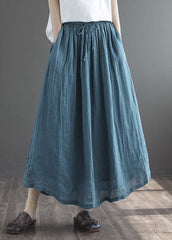 Simple Dark Blue Elastic Waist Double-deck Linen Skirts Summer gk-SKTS220503