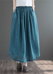 Simple Dark Blue Elastic Waist Double-deck Linen Skirts Summer gk-SKTS220503