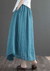 Simple Dark Blue Elastic Waist Double-deck Linen Skirts Summer gk-SKTS220503