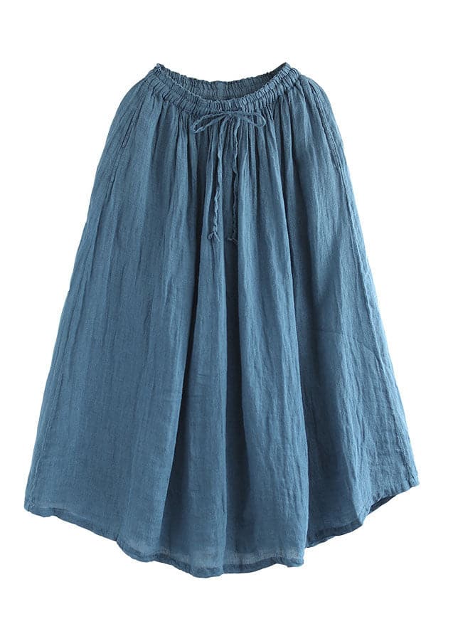 Simple Dark Blue Elastic Waist Double-deck Linen Skirts Summer gk-SKTS220503