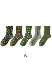 Simple Floral Jacquard Cotton Crew Socks dylinoshop