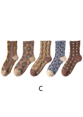 Simple Floral Jacquard Cotton Crew Socks dylinoshop