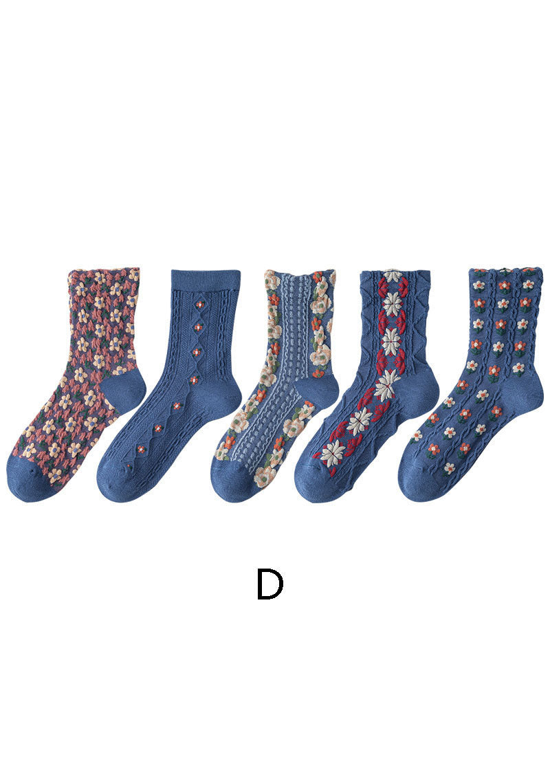 Simple Floral Jacquard Cotton Crew Socks dylinoshop