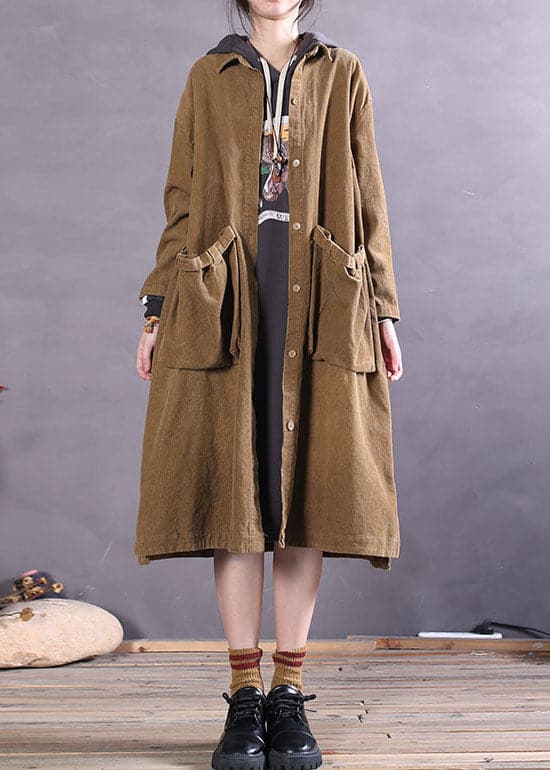 Simple Khaki Button side open Corduroy Coats Spring fg-CTS211216