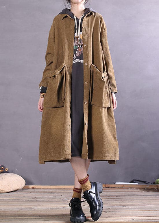 Simple Khaki Button side open Corduroy Coats Spring fg-CTS211216